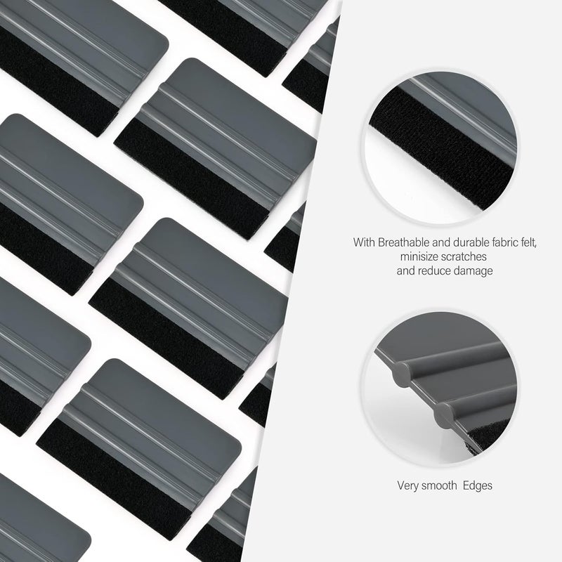 Gomake 20 Pack Vinyl Squeegee With Felt Fabric for Tint Film Decal Application, Wrap Installation, Wallpaper Smooth Tool (Black and Grey, 20) - Image 3